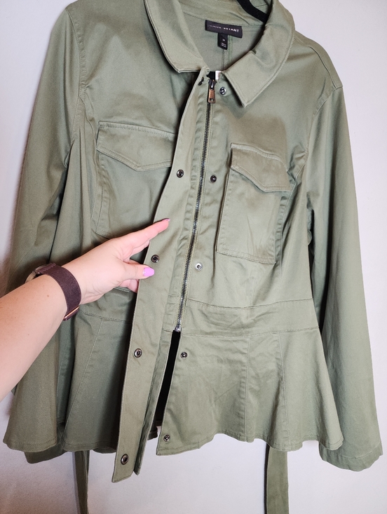 NWT Lane Bryant Green Crop Peplum Utility Jacket Belted Soft Cotton Blend 20 2X - Picture 15 of 16